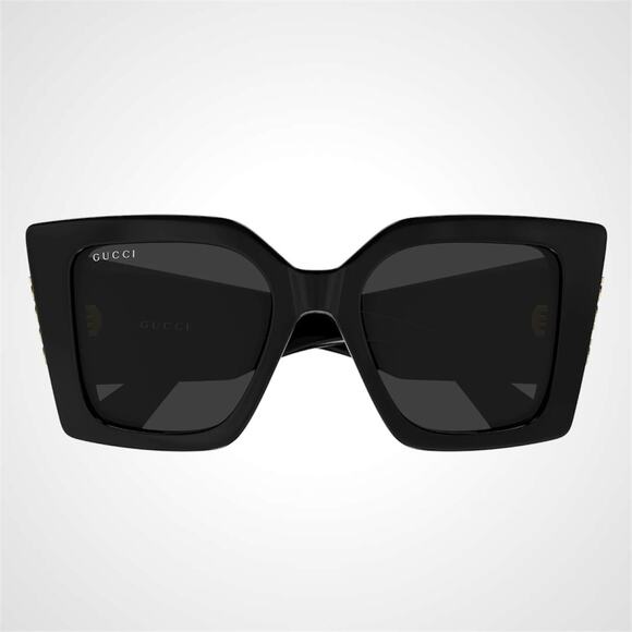 New GUCCI Sunglasses Black Gold Logo Square Oversized 51mm Grey Lens Womens